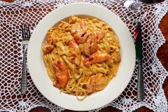 WASHINGTON, DC - JANUARY 6, 2019:  Linguini Cardinale - Lobster Meat in Cardinale Lobster Sauce over Linguini Pasta  photographed at Filomena in Washington, DC on January 6, 2019. (Photo by Deb Lindsey for The Washington Post).